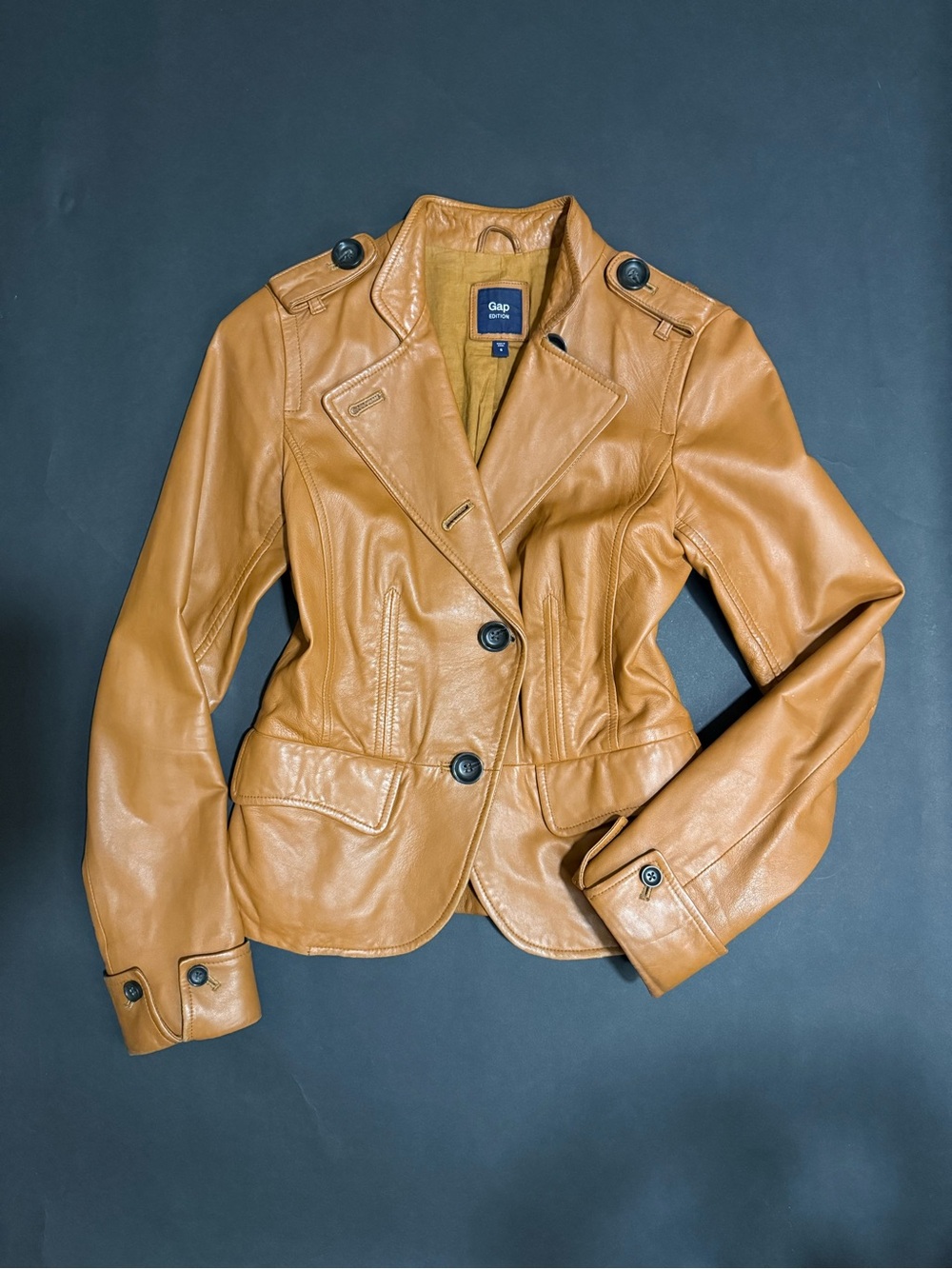 GAP Women's Cognac Leather Button-Front Jacket